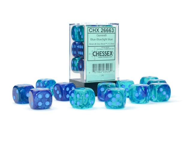 Chessex Gemini Blue-Blue/Light Blue 16MM D6 Dice Block
